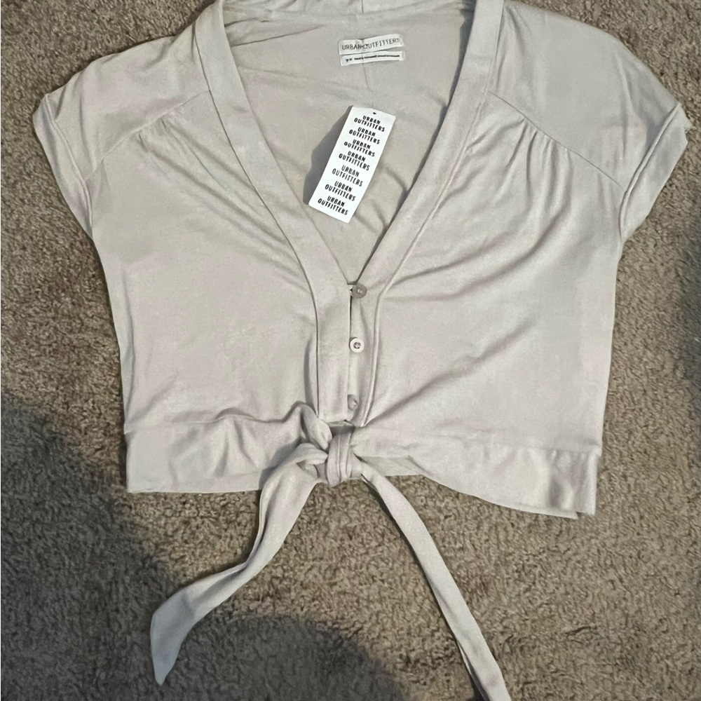 Urban Outfitters Light Gray Tie-Front Crop Top